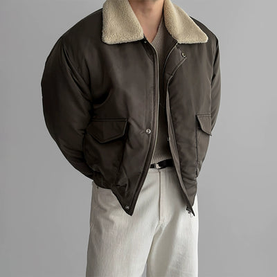 Winter Retro Maillard Wool Collar Cotton Coat Men&#039;s Korean Style Trend American High Street Thickened Heating Motorcycle Jacket Trendy